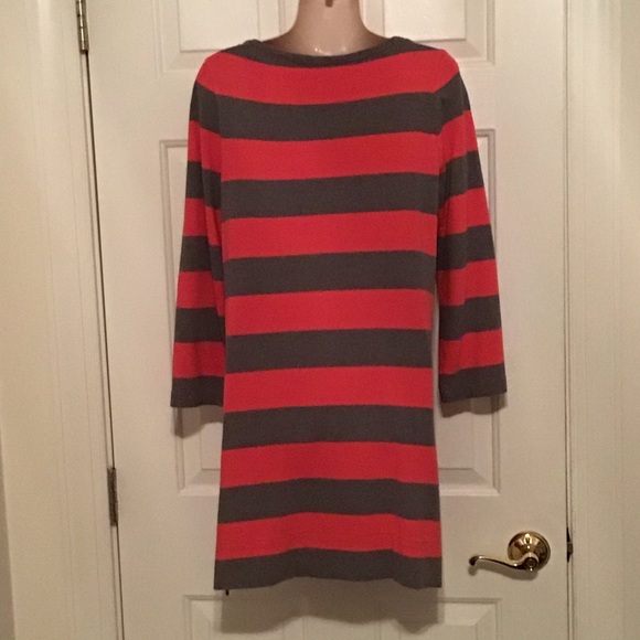 J. Crew coral/gray stripe t-shirt dress - Picture 2 of 2